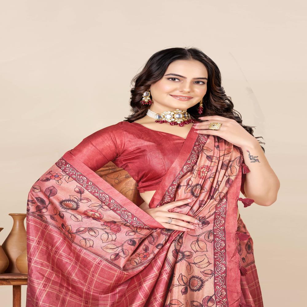 Pink And Gold Toned Saree