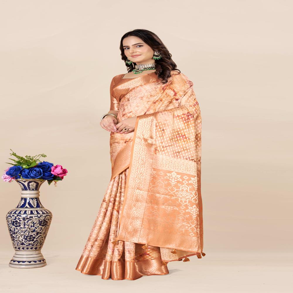 Orange Banarasi Saree - Color: Multicolor