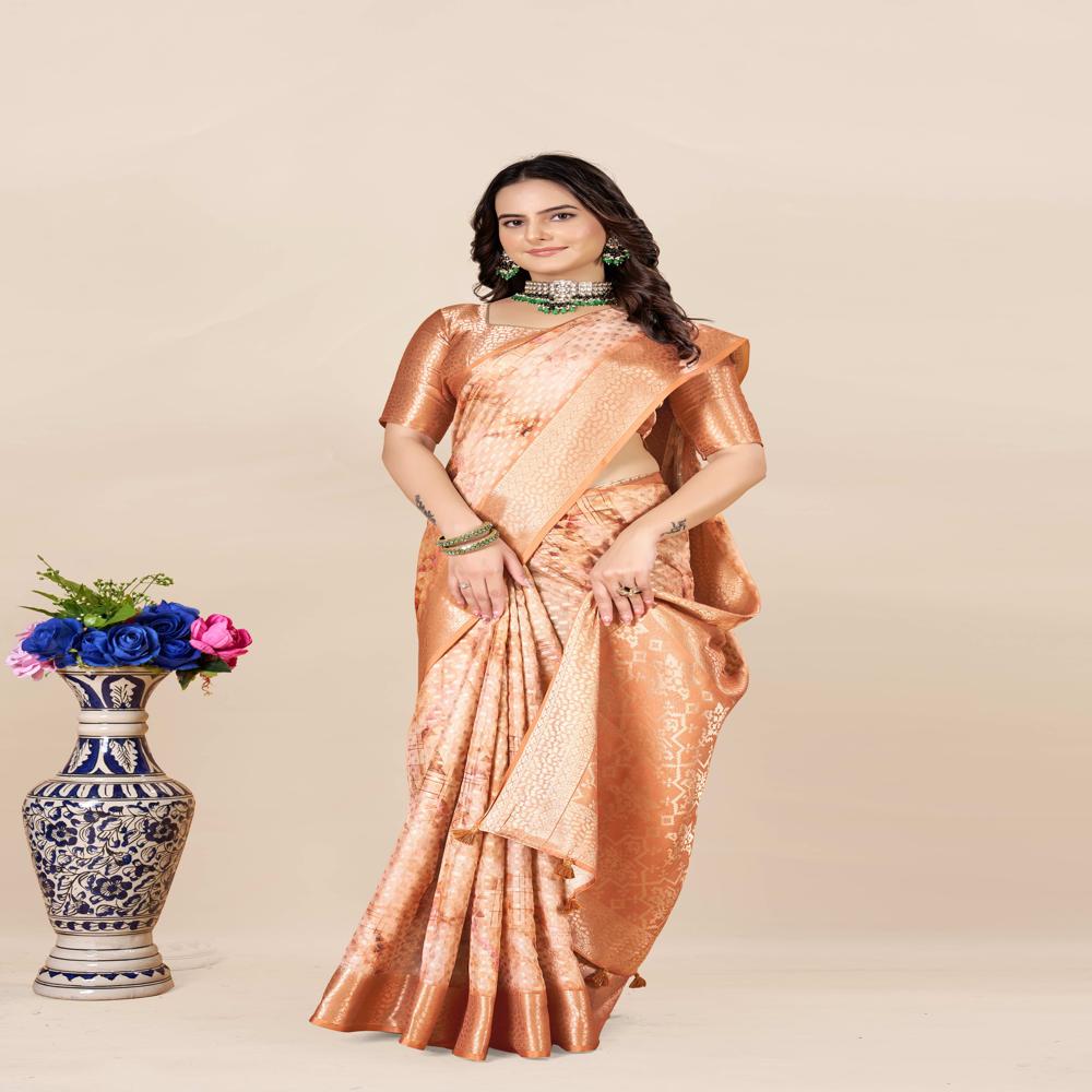 Orange Banarasi Saree - Color: Multicolor
