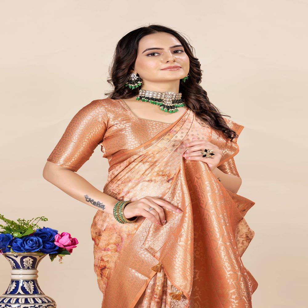Orange Banarasi Saree - Color: Multicolor