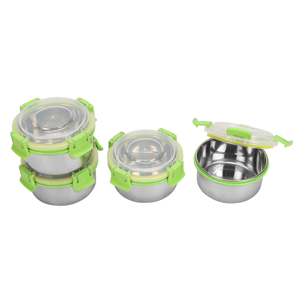 Stainless Steel Leak Proof Lunch Box With Bag , 4 Containers - Capacity: 300 Milliliter (Ml)