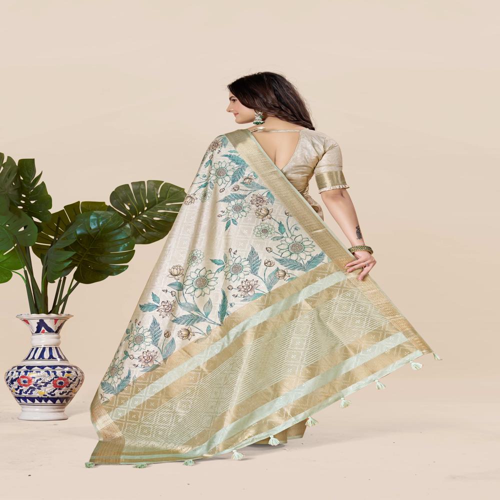Beige And Blue Saree