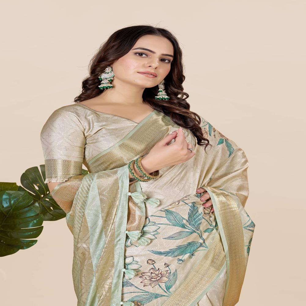 Beige And Blue Saree