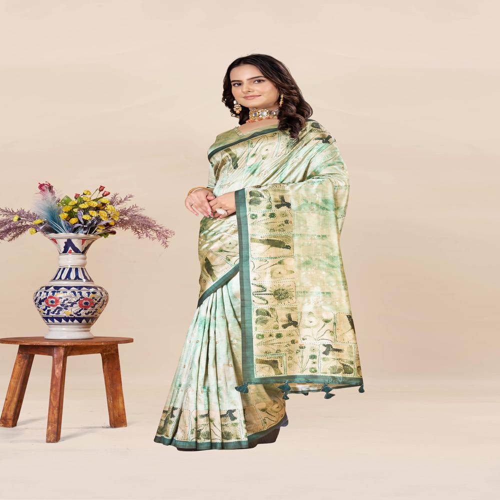 Green And Gold-toned Saree