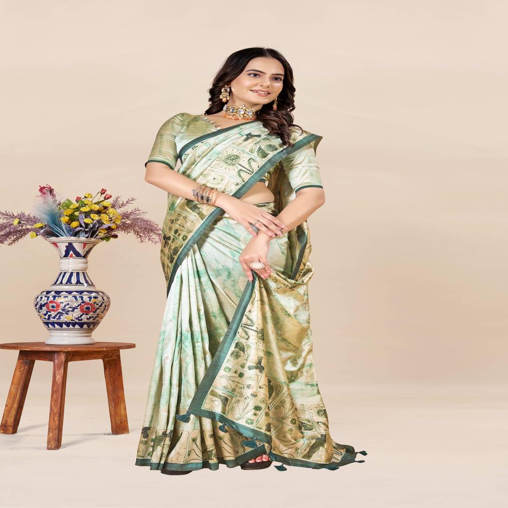 Green And Gold-toned Saree
