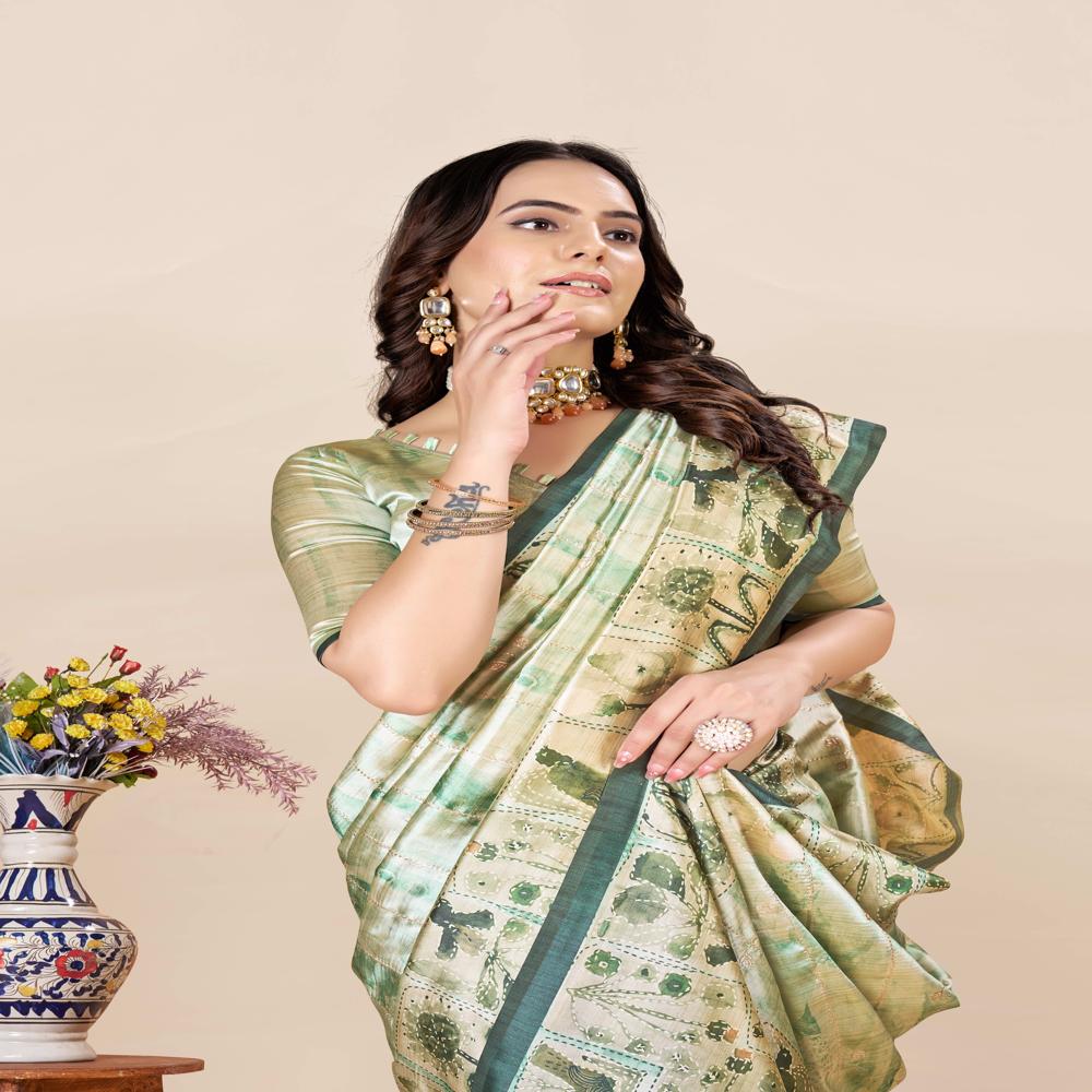 Green And Gold-toned Saree