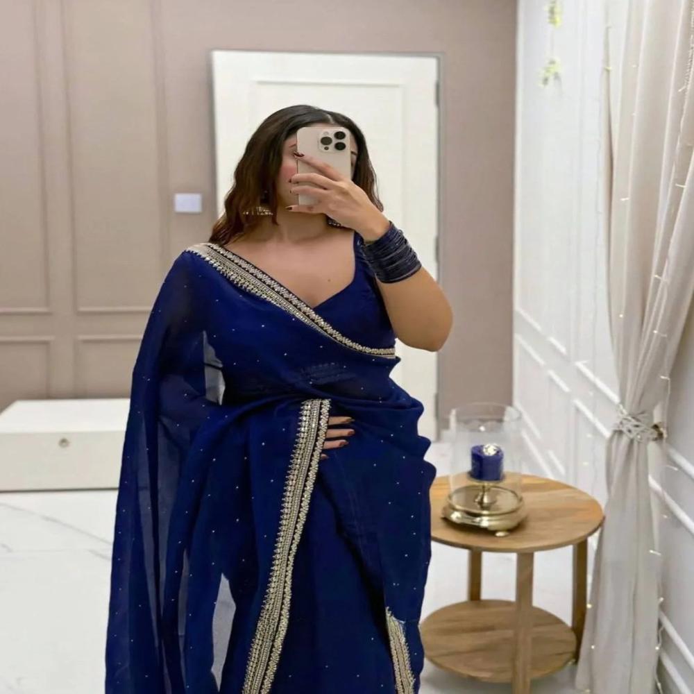 Indian Designer Georgette Saree - Color: Blue