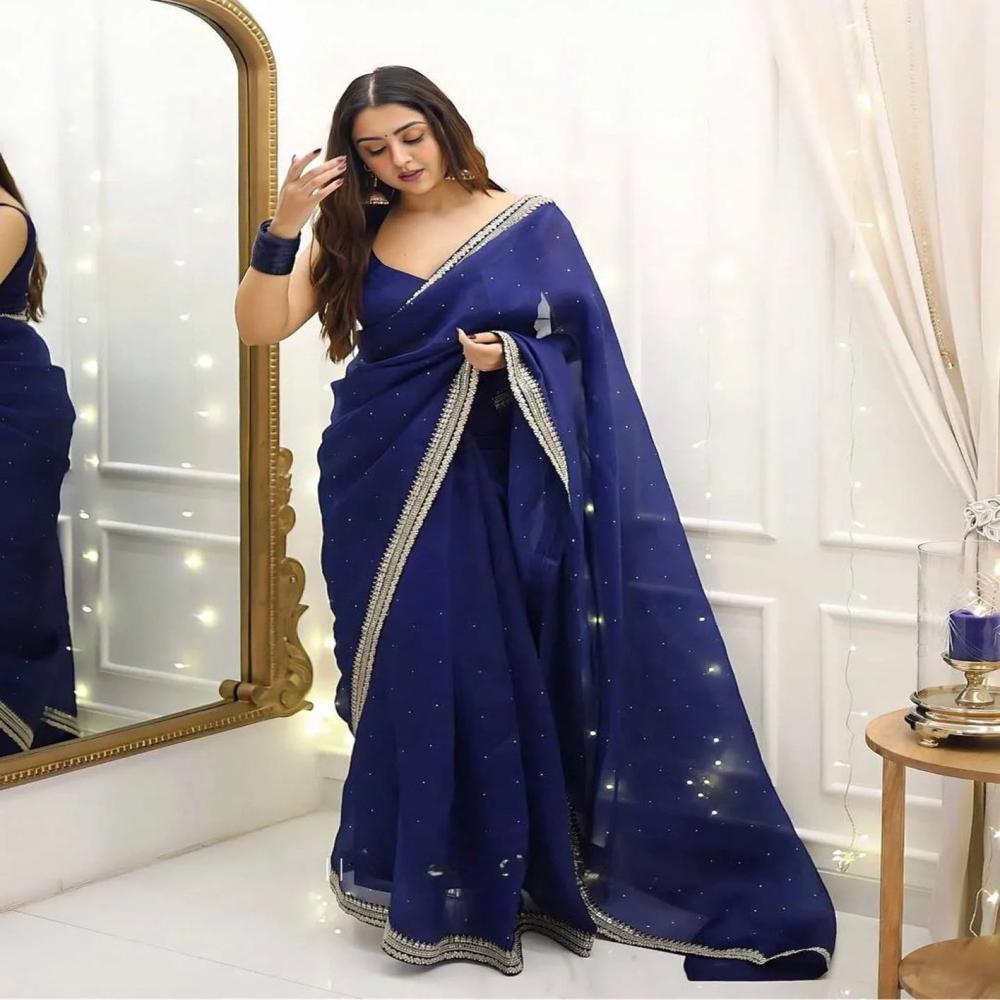 Indian Designer Georgette Saree - Color: Blue