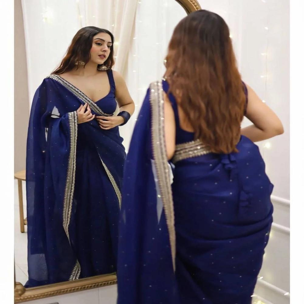 Indian Designer Georgette Saree - Color: Blue
