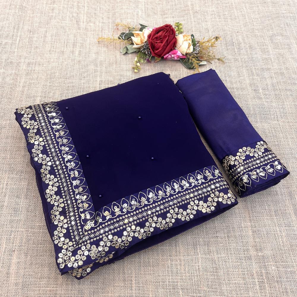 Indian Designer Georgette Saree - Color: Blue