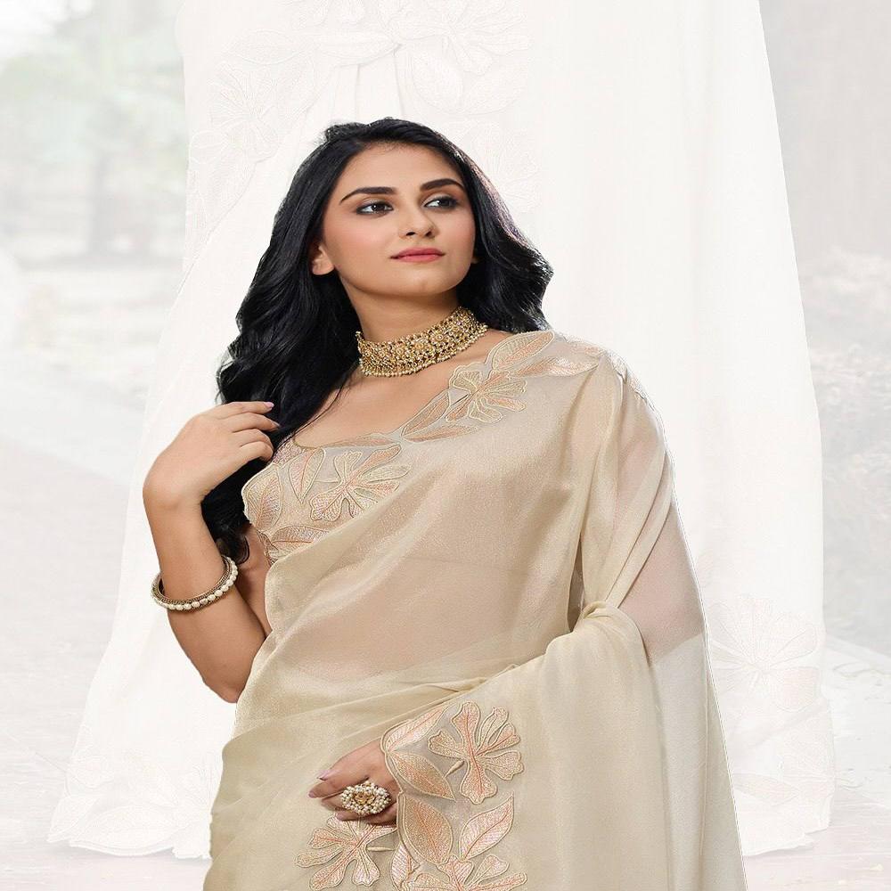Bollywood Style Designer Saree - Color: Off White
