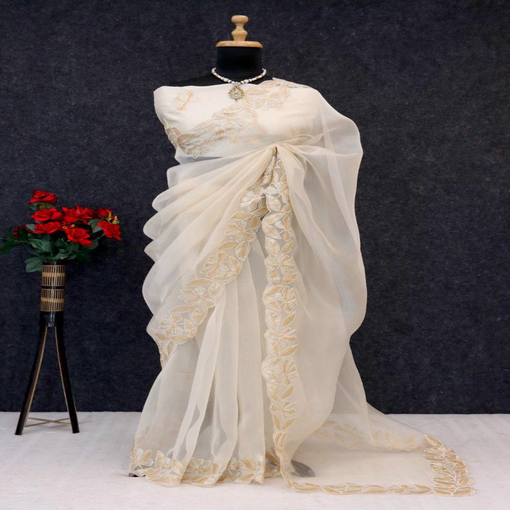 Bollywood Style Designer Saree - Color: Off White