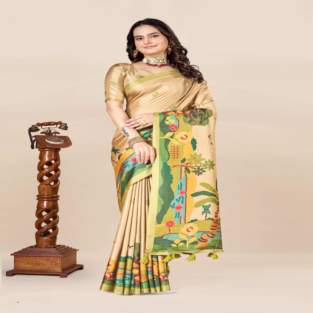 Green And Gold Toned Saree