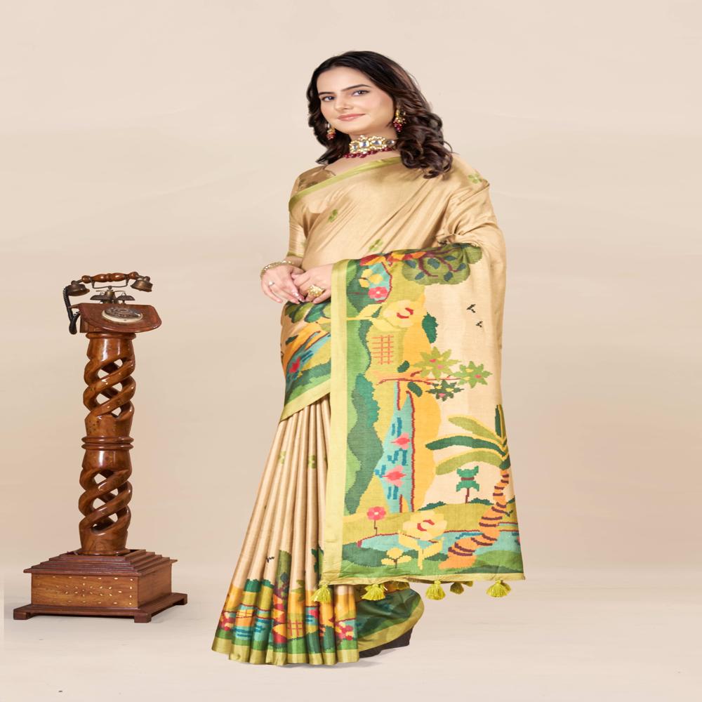 Green And Gold Toned Saree