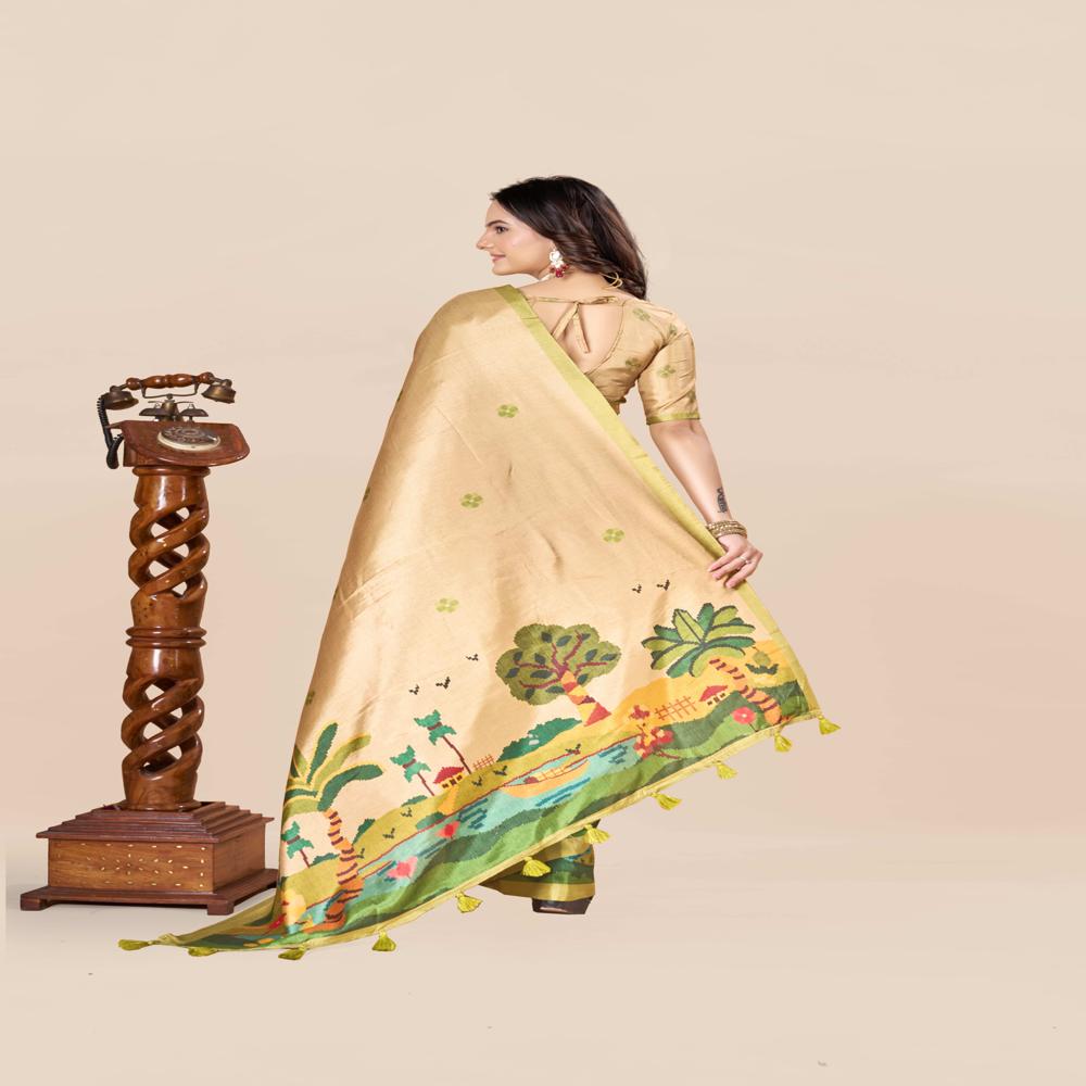 Green And Gold Toned Saree
