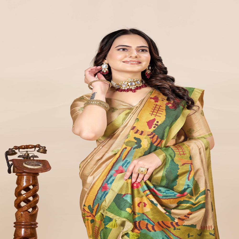 Green And Gold Toned Saree