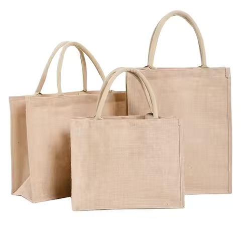 Wholesale Eco-Friendly Jute Shopping Tote Bags Large Natural Burlap Open Closure