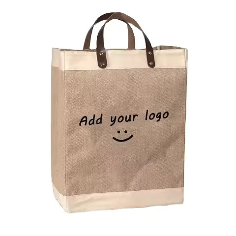 Custom Print Logo Women Handbags Large Burlap Bags Luxury Shopping Jute Tote