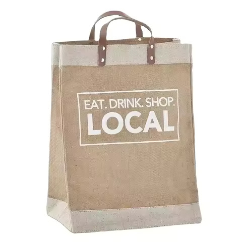 Custom Design Leather Handles Jute Tote Beach Bags Reusable Shopping Large