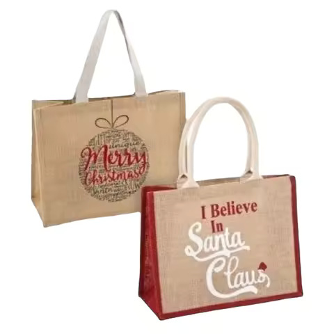 Custom Printed Eco-Friendly Jute Tote Bags Large Size Burlap Shopping Beach Bag