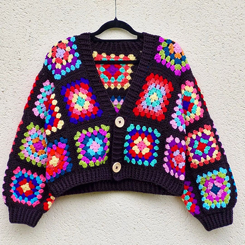 Granny Square Cropped Crochet Jacket