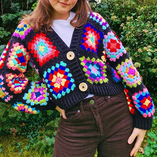Granny Square Cropped Crochet Jacket