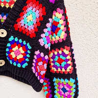Granny Square Cropped Crochet Jacket