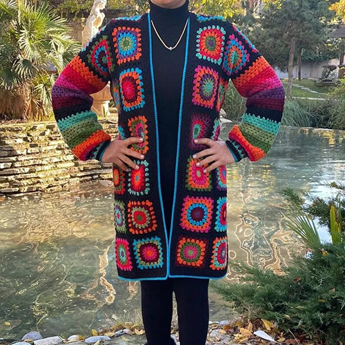 Multicolour Handmade Crochet Jacket For Ladies