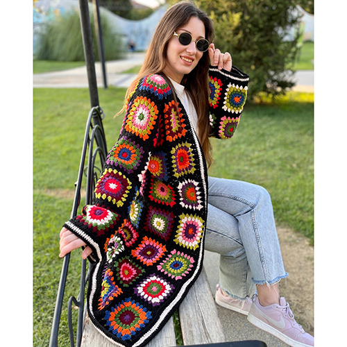 Granny Square Crochet Cardigan For Ladies - Color: Multicolor