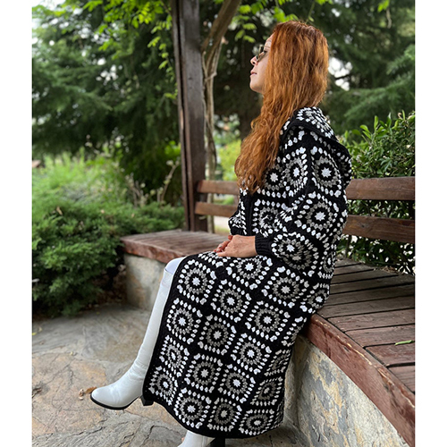 Granny Square Black Long Cardigan For Ladies