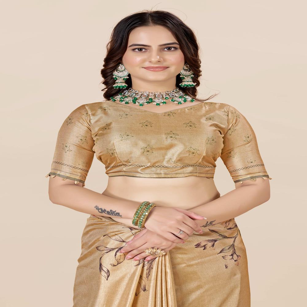 Gold Toned And Grey Saree
