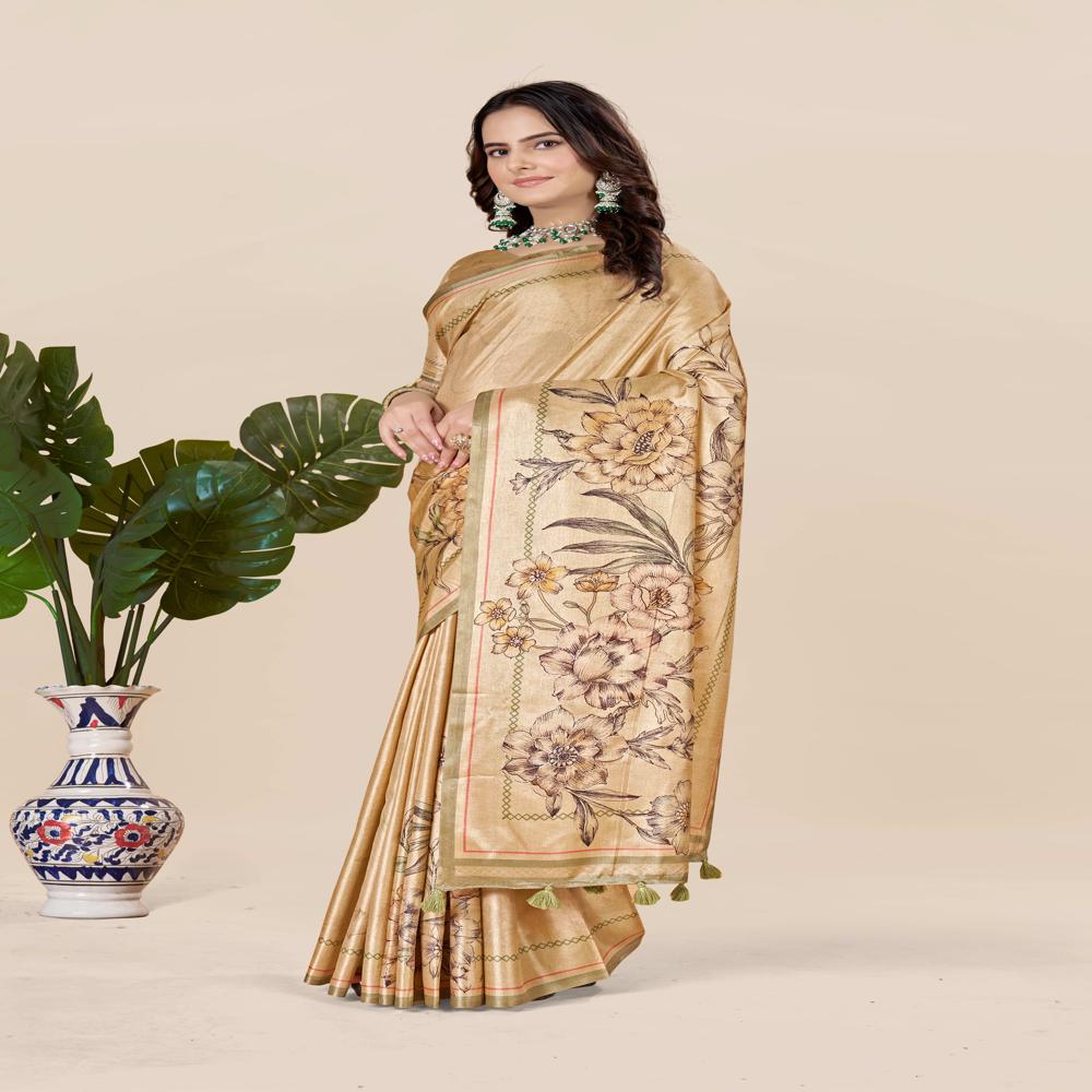 Gold Toned And Grey Saree - Color: Light Pista