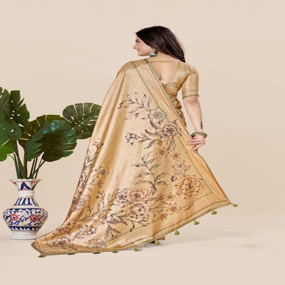 Gold Toned And Grey Saree - Color: Light Pista