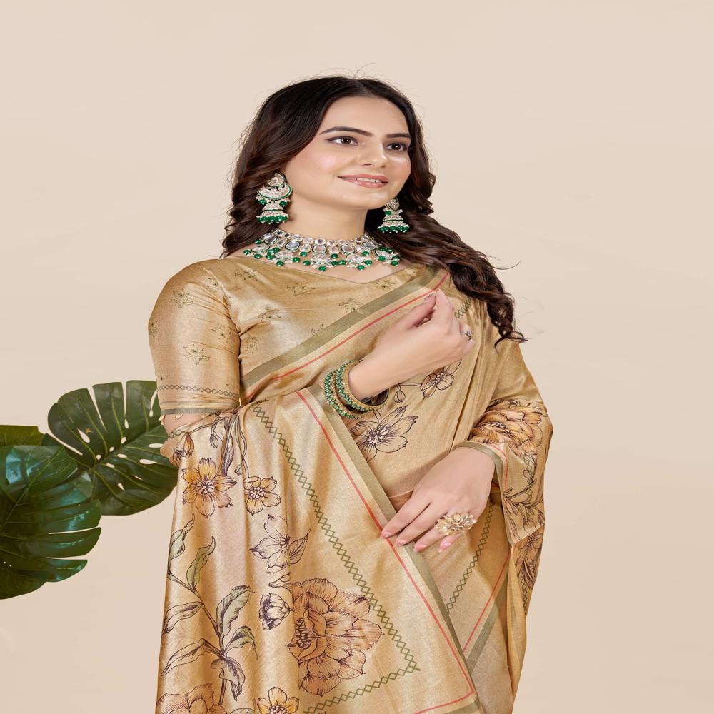 Gold Toned And Grey Saree - Color: Light Pista
