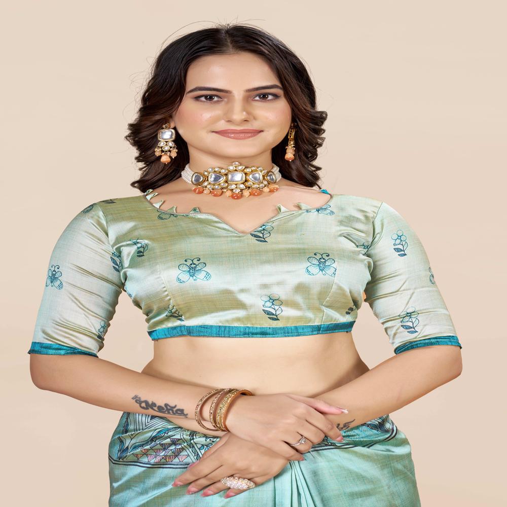 Abstract Printed Saree - Color: Sea Green