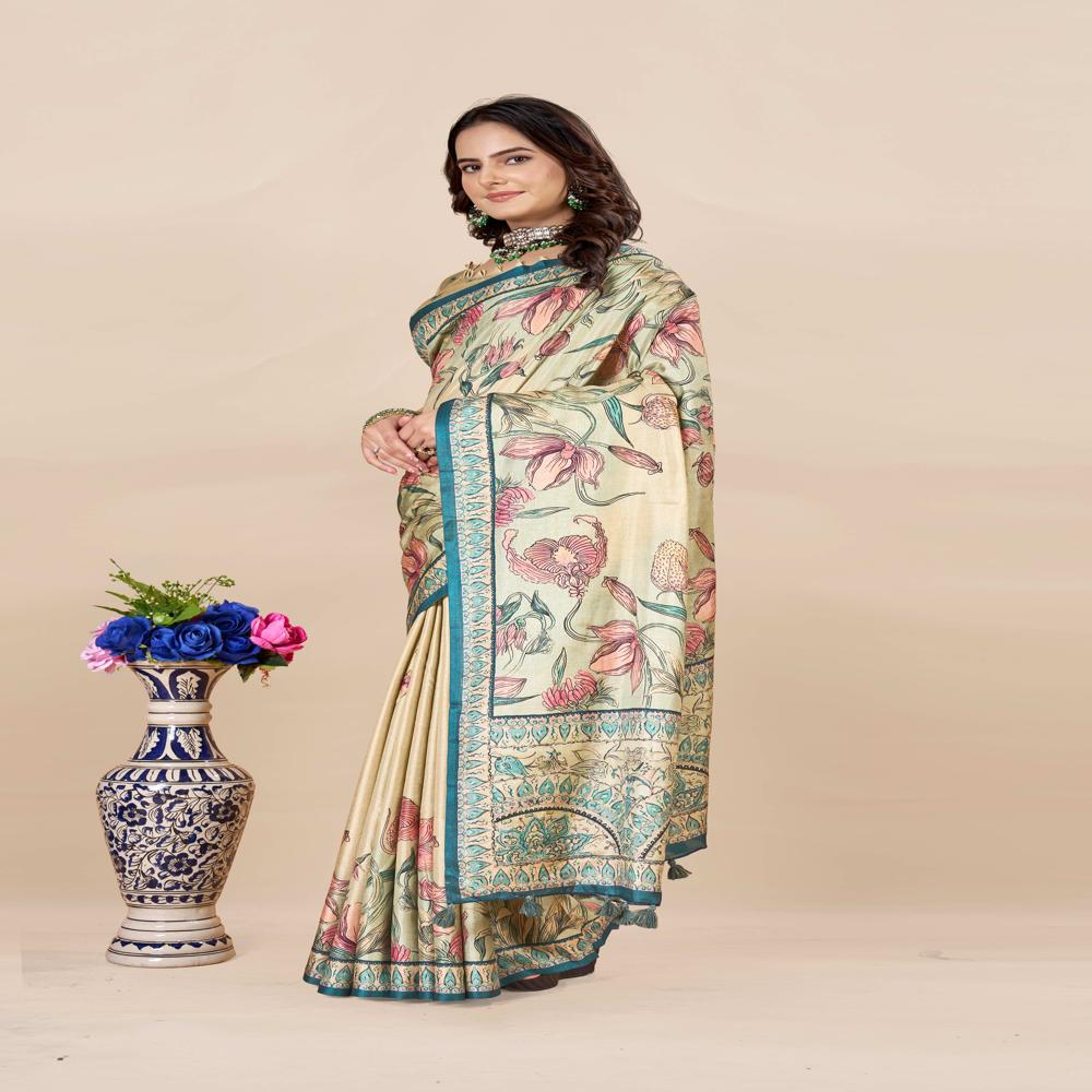Abstract Blue And Beige Saree