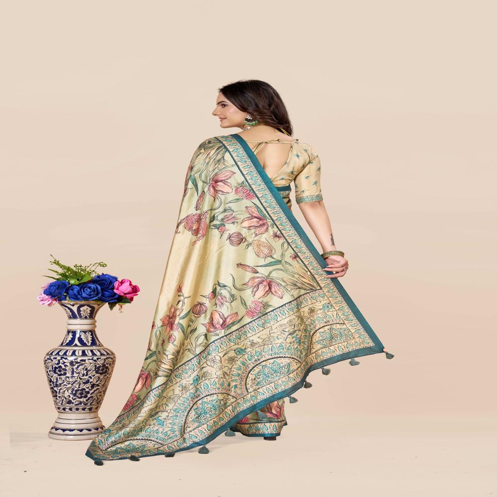 Abstract Blue And Beige Saree