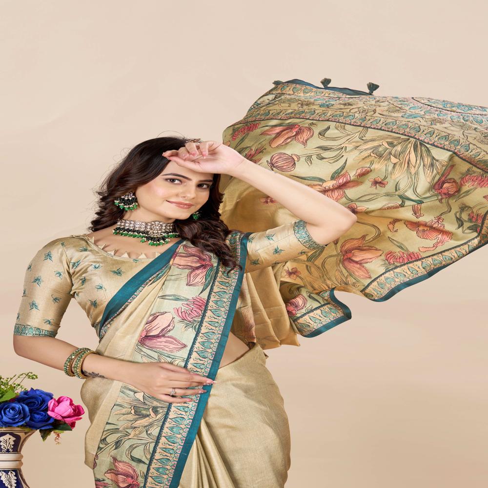 Abstract Blue And Beige Saree