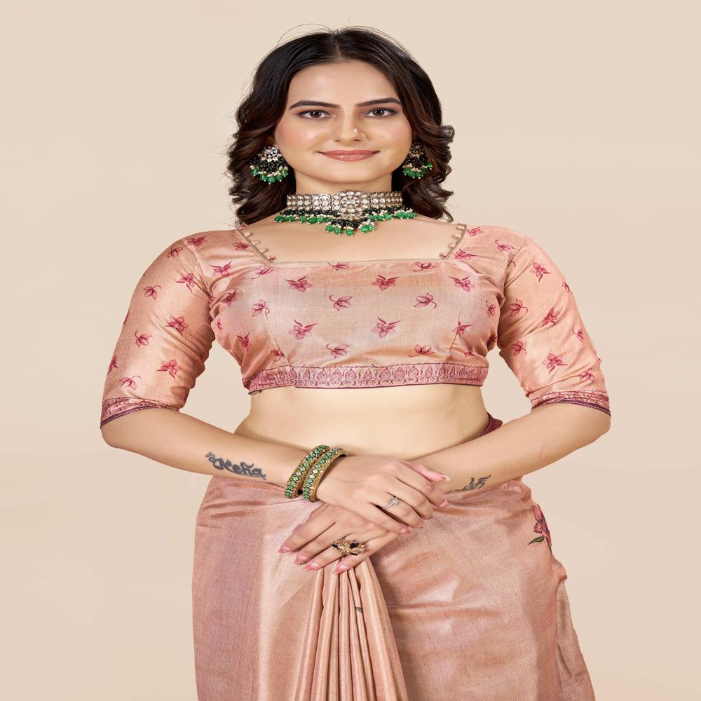 Red And Peach Coloured Saree - Color: Rose Pink