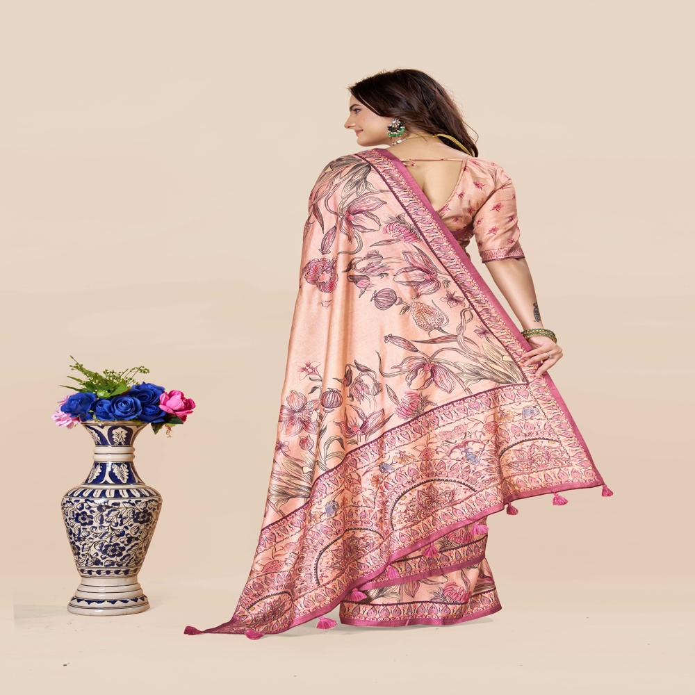 Red And Peach Coloured Saree - Color: Rose Pink