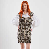 Granny Square Black Crochet Dress For Ladies - Color: Multicolor