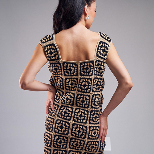 Granny Square Black Crochet Dress for Ladies