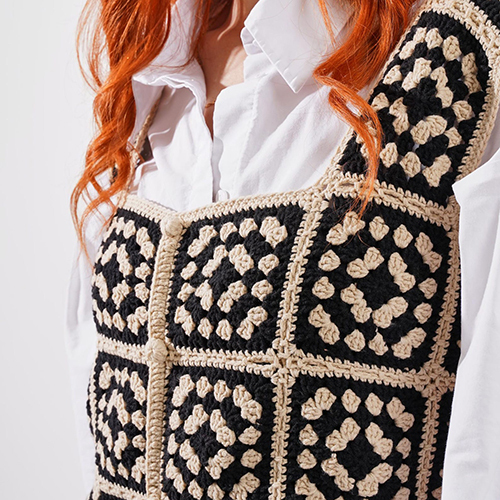 Granny Square Black Crochet Dress for Ladies
