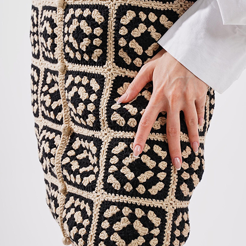 Granny Square Black Crochet Dress for Ladies