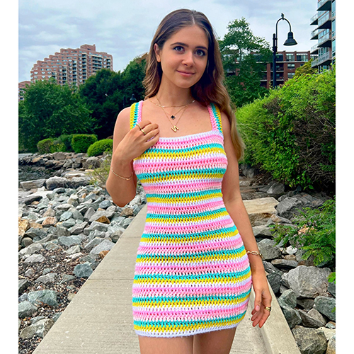 Granny Square White Crochet Dress For Ladies - Age Group: Adult