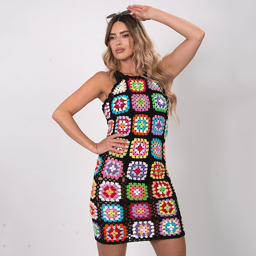 Beautiful Granny Square Black Dress For Ladies