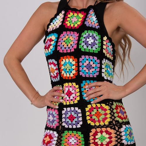 Beautiful Granny Square Black Dress For Ladies