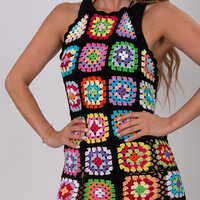 Beautiful Granny Square Black Dress For Ladies