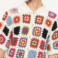 Granny Square Multicolour Crochet Shirt For Mens