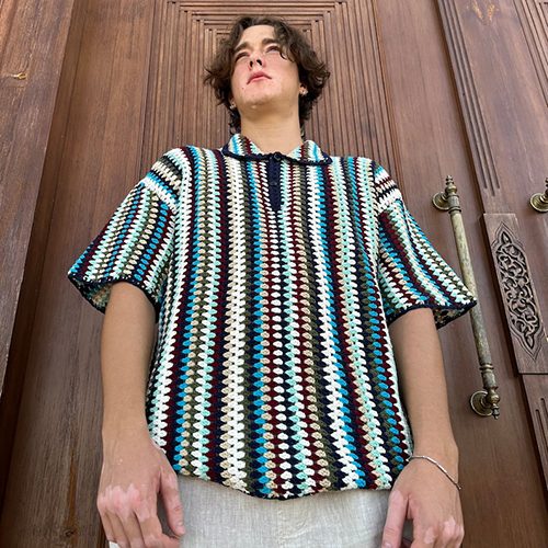 Multicolour Handmade Crochet Shirt for Mens